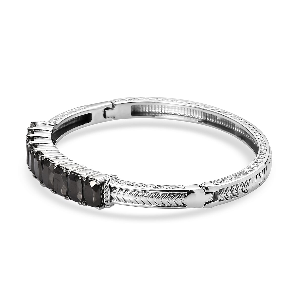 Shungite 5.15 ctw Midnight Lineage Bangle Bracelet in Stainless Steel (7.25 In) image number 3