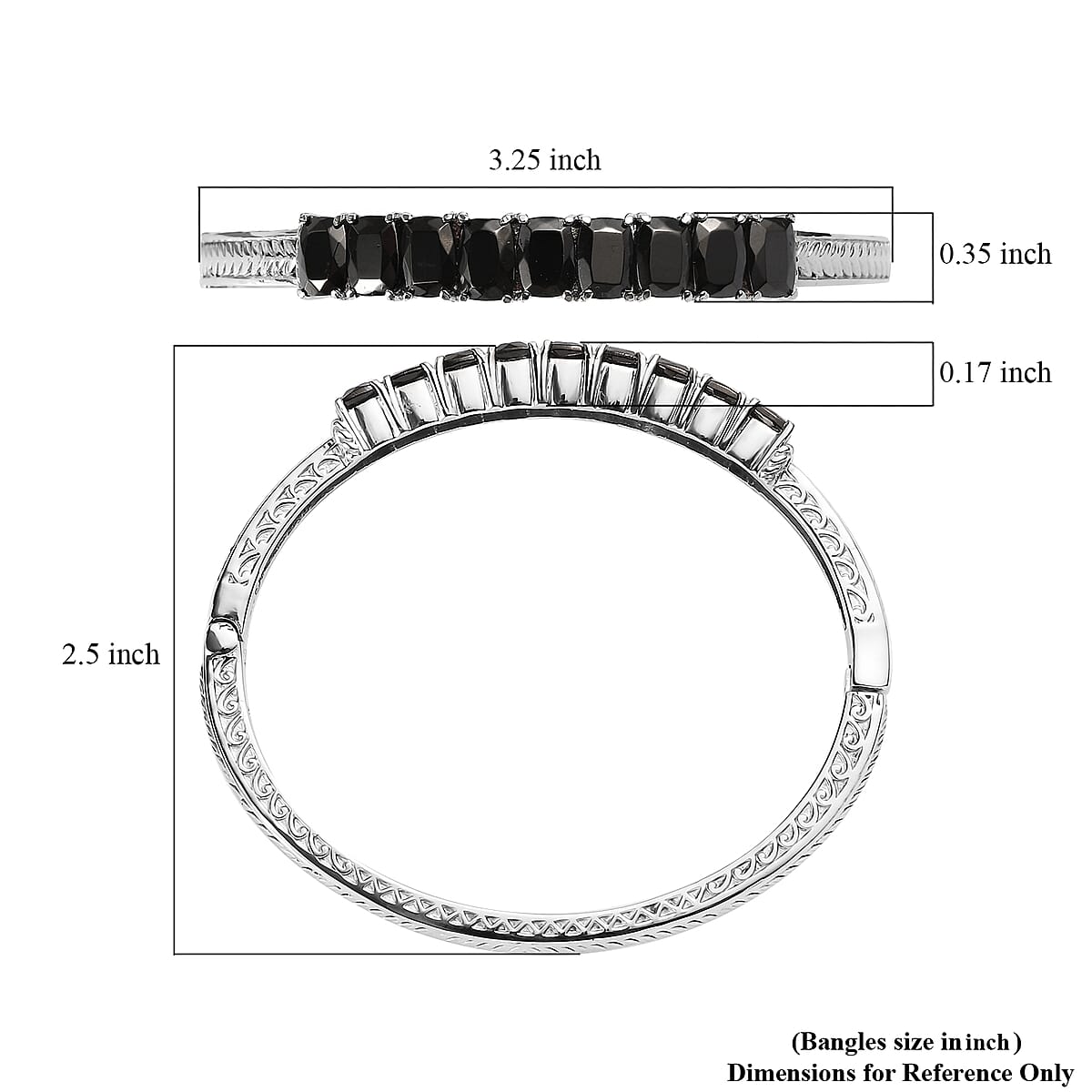 Shungite 5.15 ctw Midnight Lineage Bangle Bracelet in Stainless Steel (7.25 In) image number 5