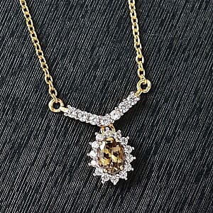 Natural Golden Tanzanite and White Zircon Cluster 0.74 ctw Necklace in 18K YG Plated Sterling Silver 18 Inches