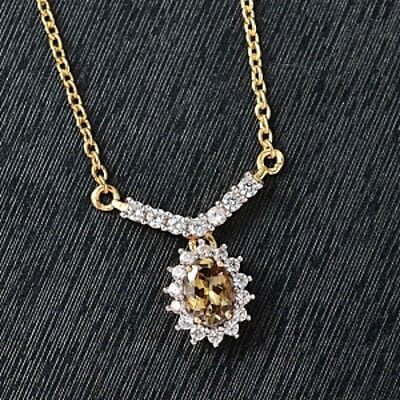 Natural Golden Tanzanite and White Zircon Cluster 0.74 ctw Necklace in 18K YG Plated Sterling Silver 18 Inches