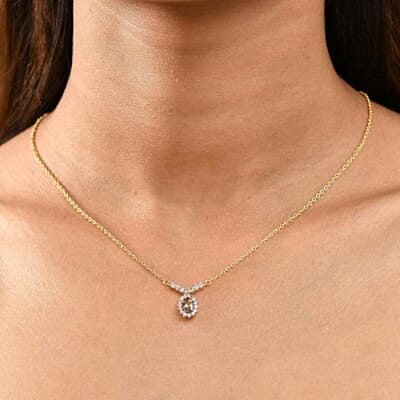 Natural Golden Tanzanite and White Zircon Cluster 0.74 ctw Necklace in 18K YG Plated Sterling Silver 18 Inches