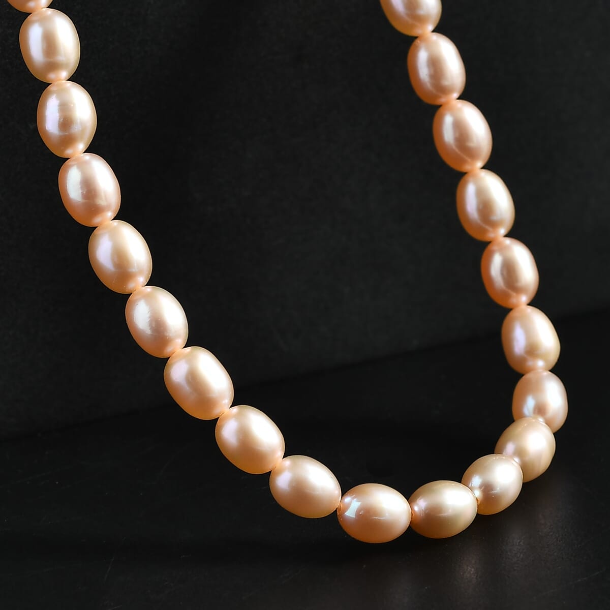Peach Freshwater Pearl Oval Shape Necklace in 18K Vermeil Yellow Gold Over Sterling Silver 18-20 Inches image number 1