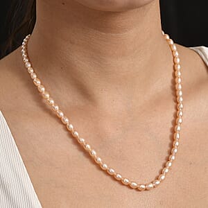 Peach Freshwater Pearl Oval Shape Blush Tide Necklace in 18K Vermeil Yellow Gold Over Sterling Silver 18-20 Inches