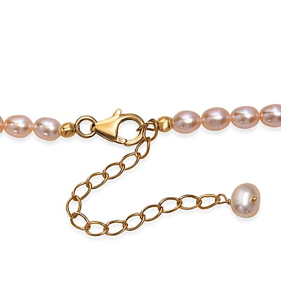 GCS Peach Freshwater Pearl Oval Shape Blush Tide Necklace in 18K Vermeil Yellow Gold Over Sterling Silver 18-20 Inches