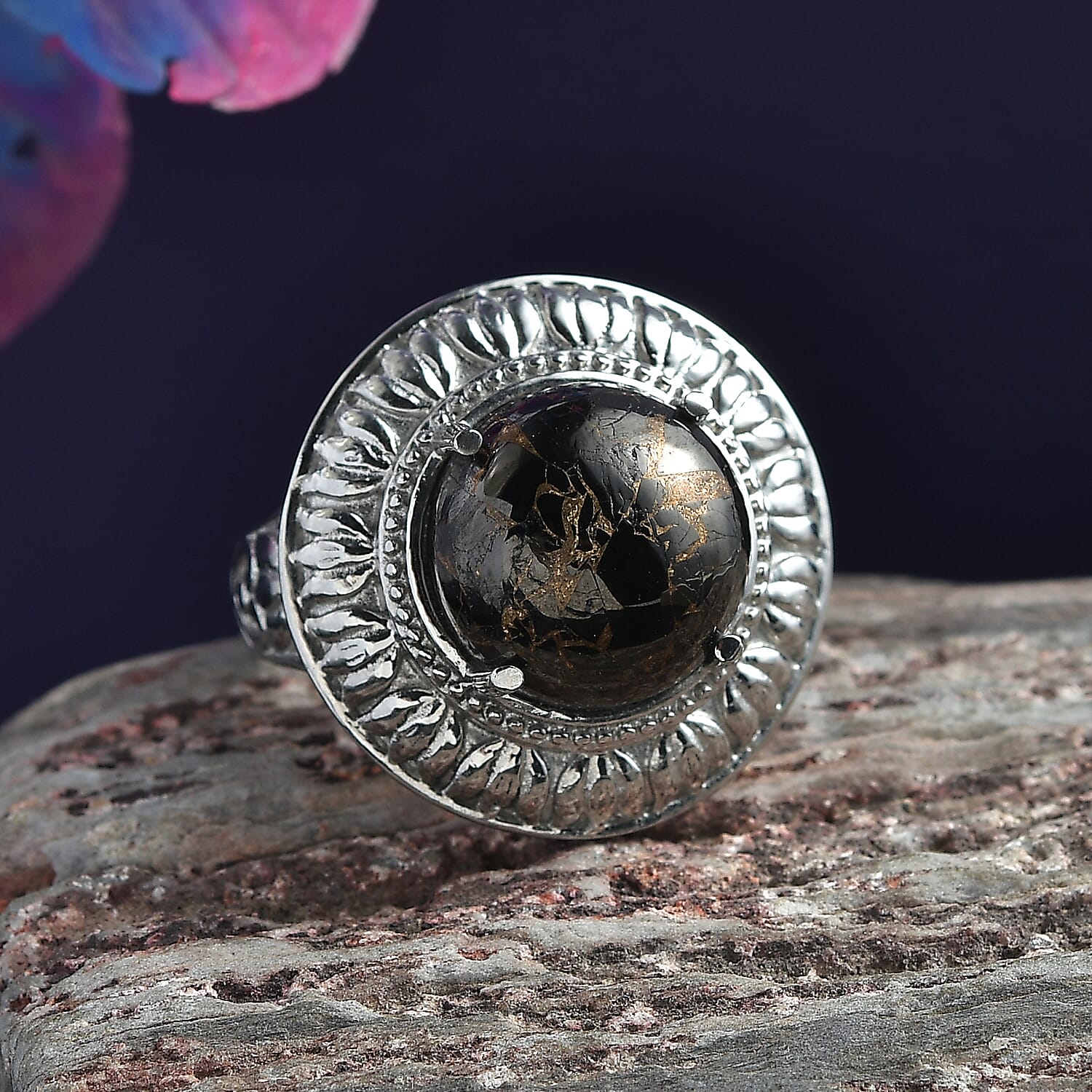 Matrix Silver Shungite 9.50 ctw Ring in Stainless Steel (Size 10.0)