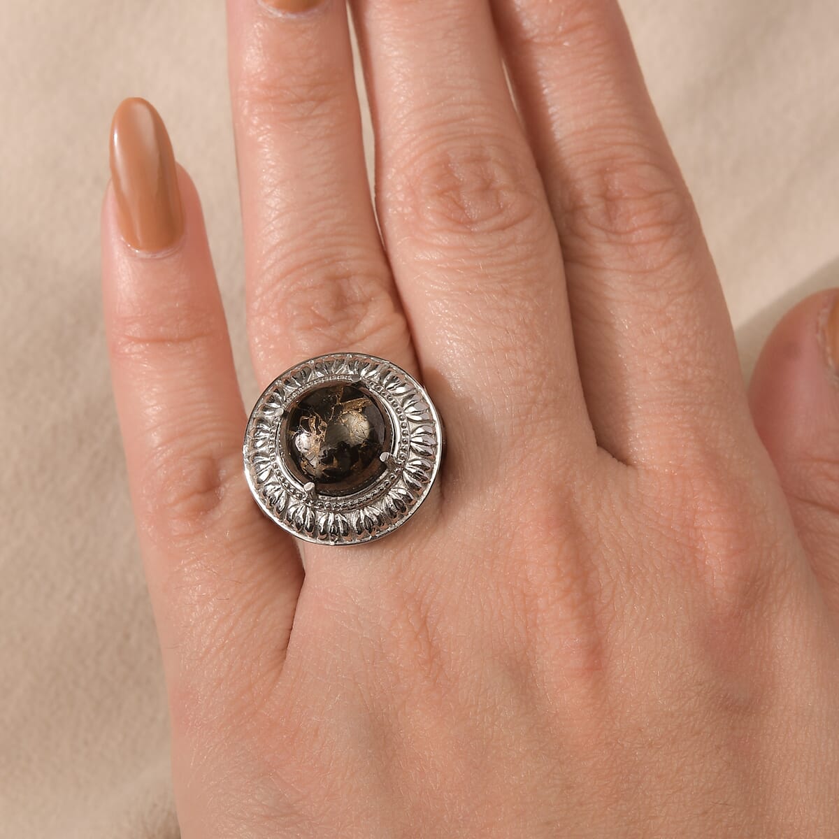 Matrix Silver Shungite Ring in Stainless Steel (Size 10.0) 9.50 ctw image number 2