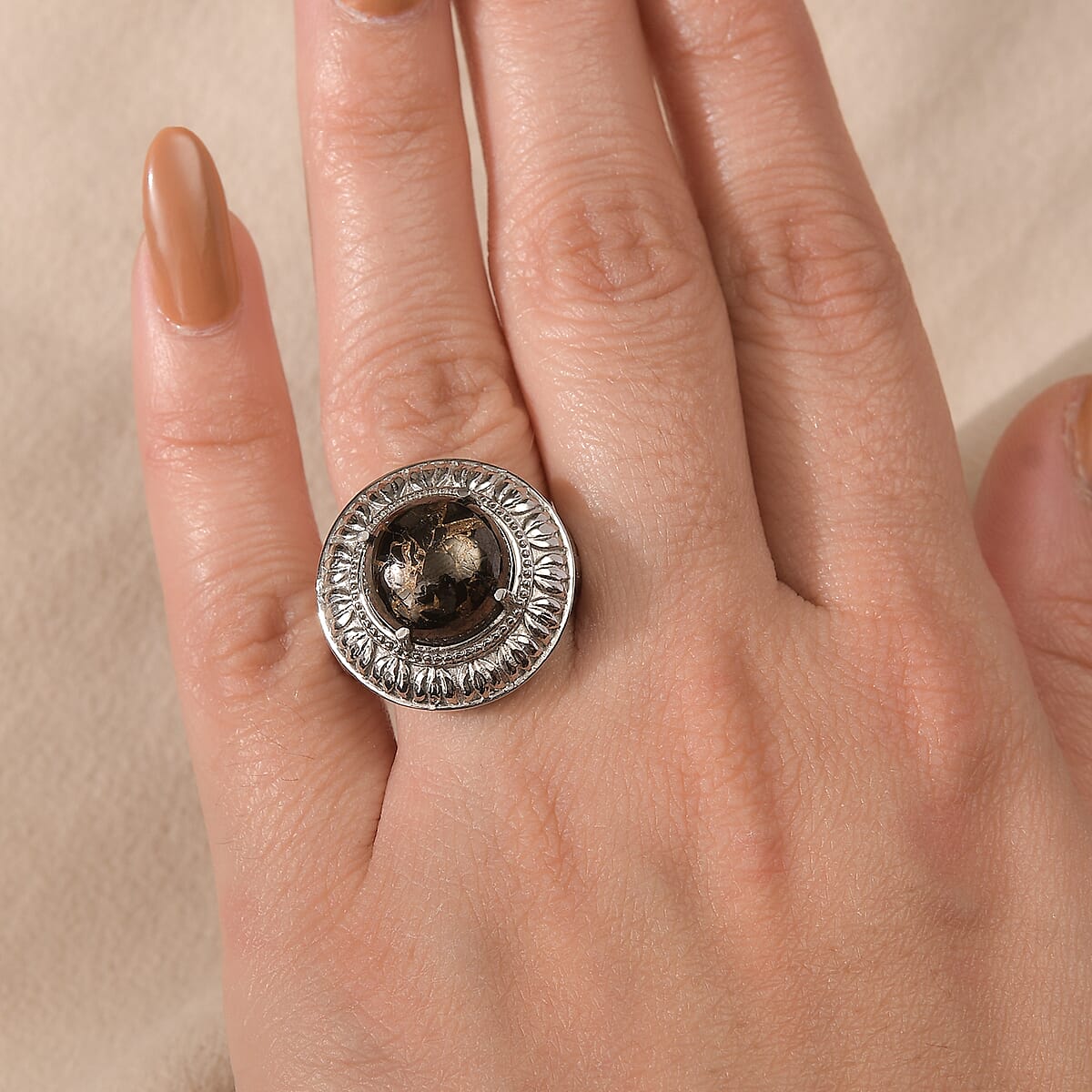 Matrix Silver Shungite 9.50 ctw Ring in Stainless Steel (Size 8.0) image number 2