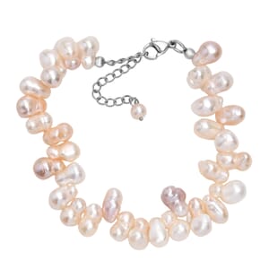 Multi Color Fresh Water Pearl Bracelet in Stainless Steel (7.25 In)