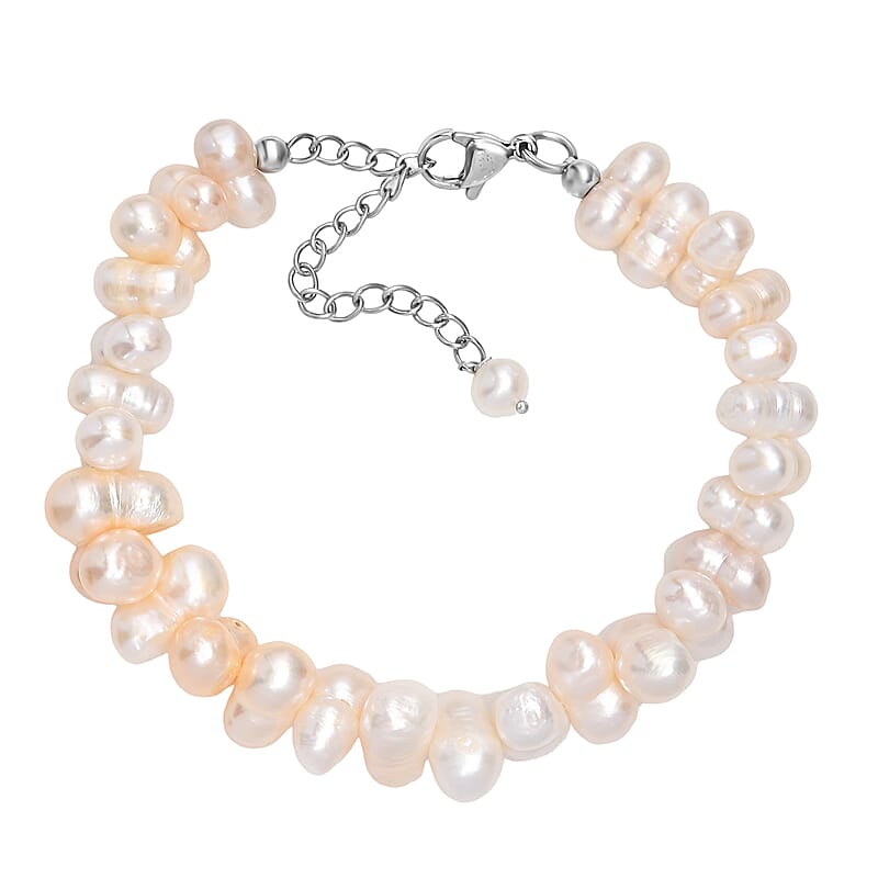 Multi Color Freshwater Pearl Bracelet in Stainless Steel (7.25 In)