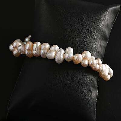 Multi Color Freshwater Pearl Bracelet in Stainless Steel (7.25 In)