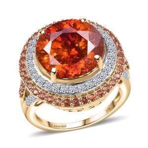 10K Yellow Gold Premium Picos Altos Sphalerite, Padparadscha Sapphire and Luxuriant Lab Grown Diamond (G-H, SI) (0.63 cts) Ring (Size 10.0) 13.10 ctw