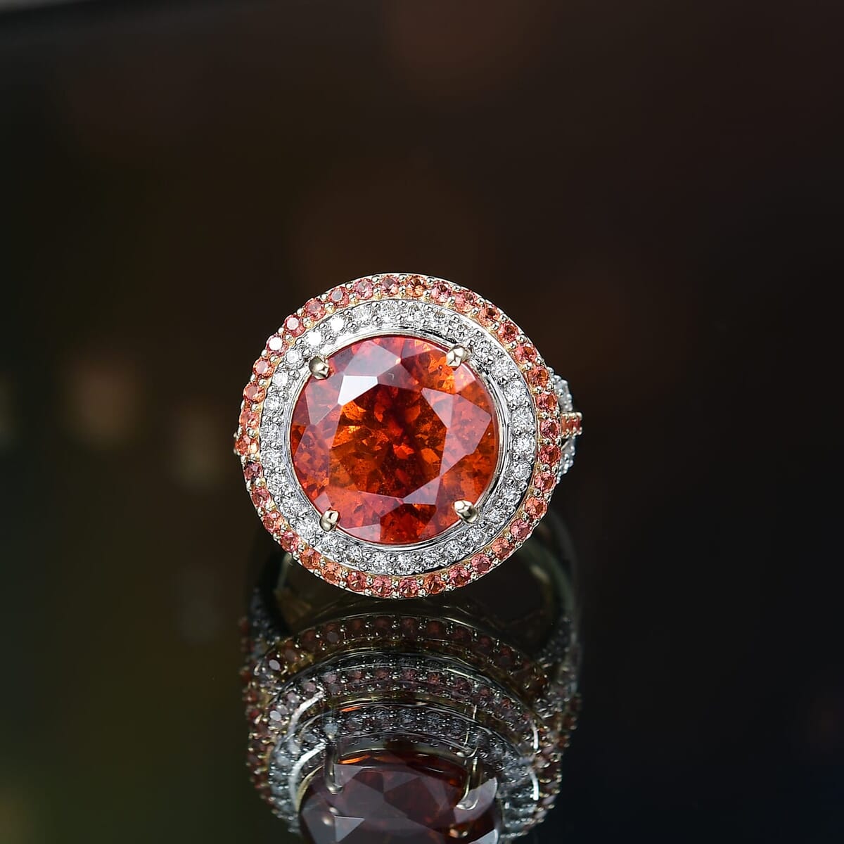 10K Yellow Gold Premium Picos Altos Sphalerite, Padparadscha Sapphire and Luxuriant Lab Grown Diamond (G-H, SI) (0.63 cts) Ring (Size 10.0) 13.10 ctw image number 1