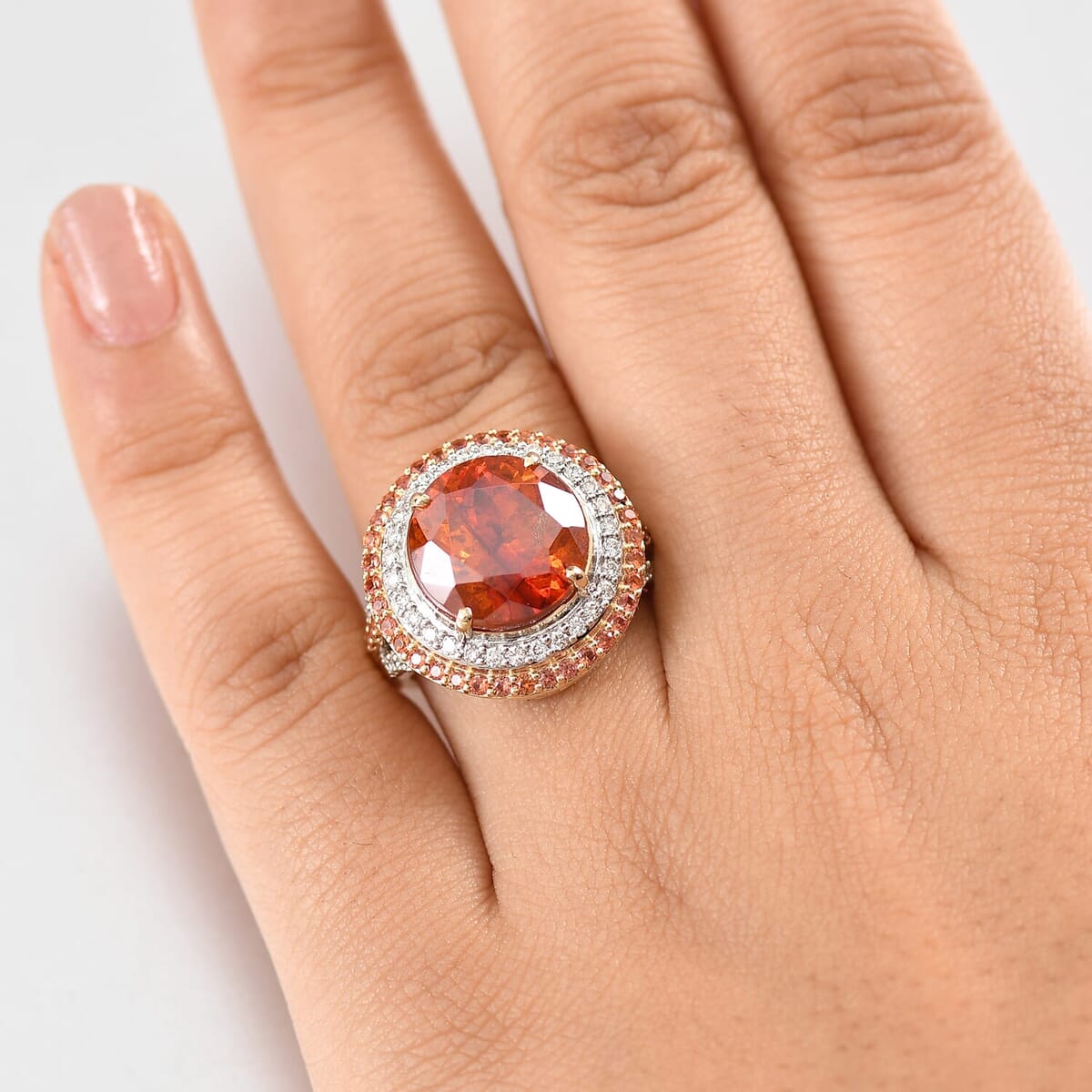 10K Yellow Gold Premium Picos Altos Sphalerite, Padparadscha Sapphire and Luxuriant Lab Grown Diamond (G-H, SI) (0.63 cts) Ring (Size 10.0) 13.10 ctw image number 2