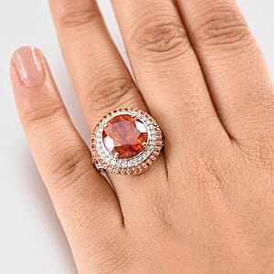 10K Yellow Gold Premium Picos Altos Sphalerite, Padparadscha Sapphire and Luxuriant Lab Grown Diamond (G-H, SI) (0.63 cts) Ring (Size 10.0) 13.10 ctw