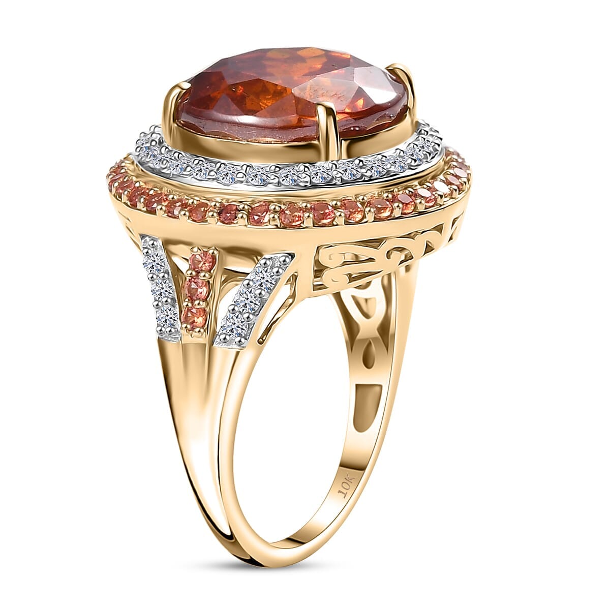 10K Yellow Gold Premium Picos Altos Sphalerite, Padparadscha Sapphire and Luxuriant Lab Grown Diamond (G-H, SI) (0.63 cts) Ring (Size 10.0) 13.10 ctw image number 3
