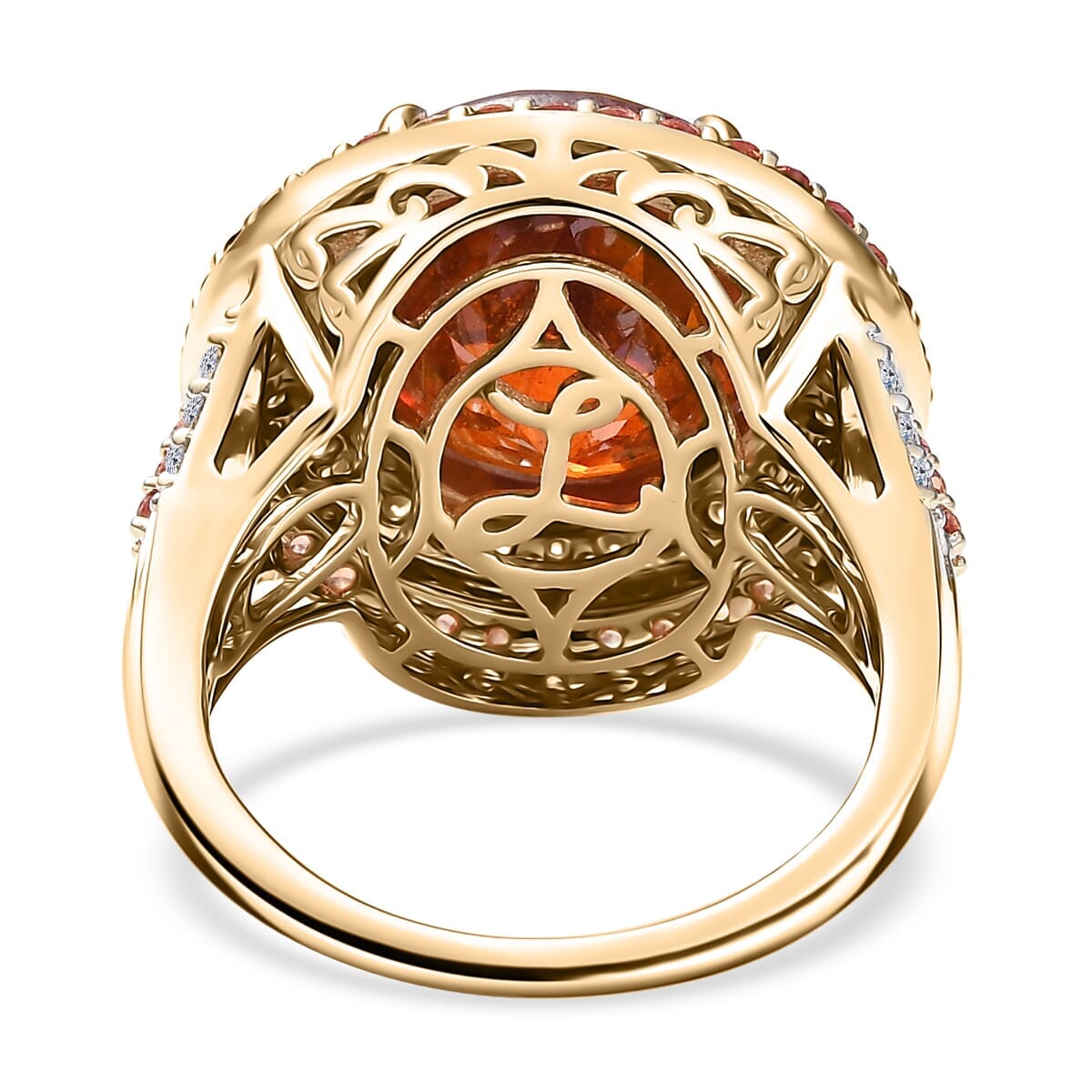 10K Yellow Gold Premium Picos Altos Sphalerite, Padparadscha Sapphire and Luxuriant Lab Grown Diamond (G-H, SI) (0.63 cts) Ring (Size 10.0) 13.10 ctw image number 4
