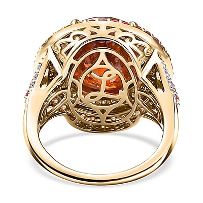 10K Yellow Gold Premium Picos Altos Sphalerite, Padparadscha Sapphire and Luxuriant Lab Grown Diamond (G-H, SI) (0.63 cts) Ring (Size 10.0) 13.10 ctw