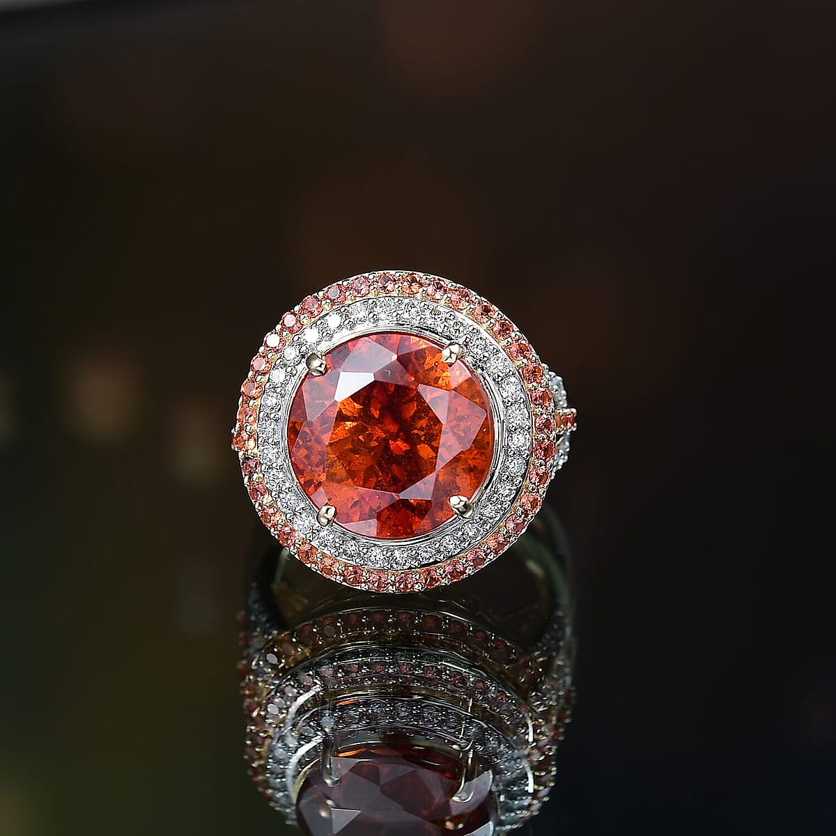 10K Yellow Gold Premium Picos Altos Sphalerite, Padparadscha Sapphire and Luxuriant Lab Grown Diamond (G-H, SI) (0.63 cts) Ring (Size 6.0) 13.10 ctw image number 1