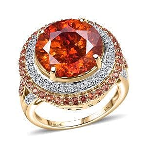 Premium Picos Altos Sphalerite, Padparadscha Sapphire and G-H SI Luxuriant Lab Grown Diamond 13.10 ctw Inferno Royale Ring in 10K Yellow Gold (Size 7.0)