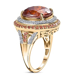 Premium Picos Altos Sphalerite, Padparadscha Sapphire and G-H SI Luxuriant Lab Grown Diamond 13.10 ctw Inferno Royale Ring in 10K Yellow Gold (Size 8.0)