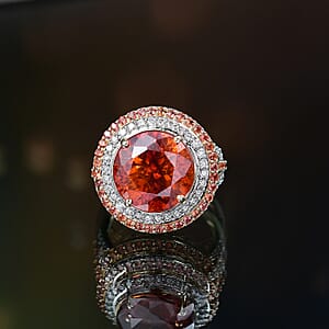 Premium Picos Altos Sphalerite, Padparadscha Sapphire and G-H SI Luxuriant Lab Grown Diamond 13.10 ctw Inferno Royale Ring in 10K Yellow Gold (Size 9.0)