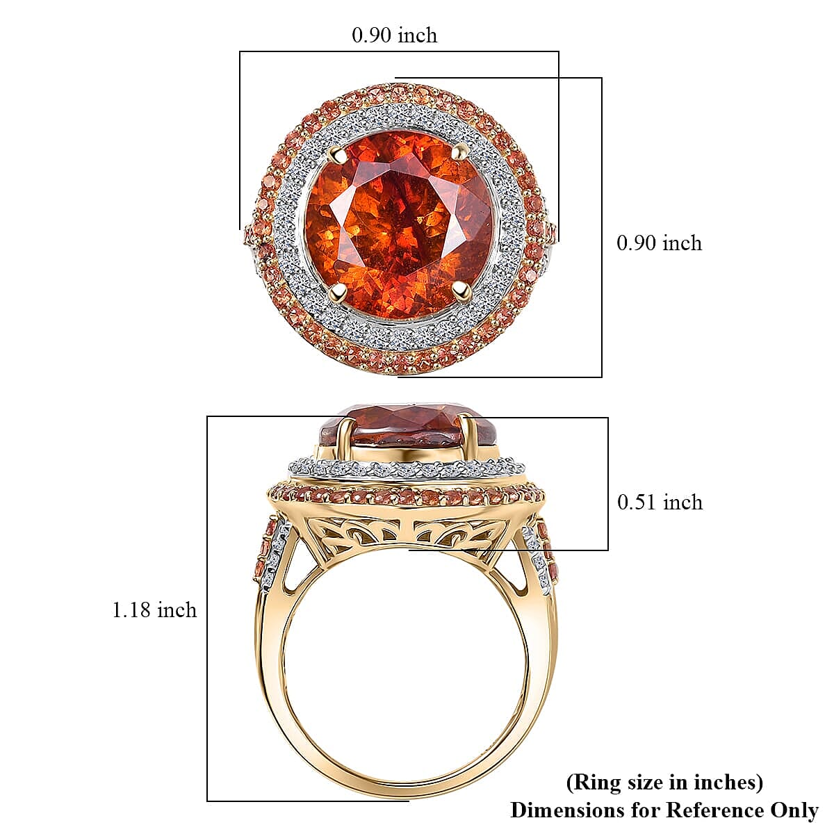 10K Yellow Gold Premium Picos Altos Sphalerite, Padparadscha Sapphire and Luxuriant Lab Grown Diamond (G-H, SI) (0.63 cts) Ring (Size 9.5) 13.10 ctw image number 5
