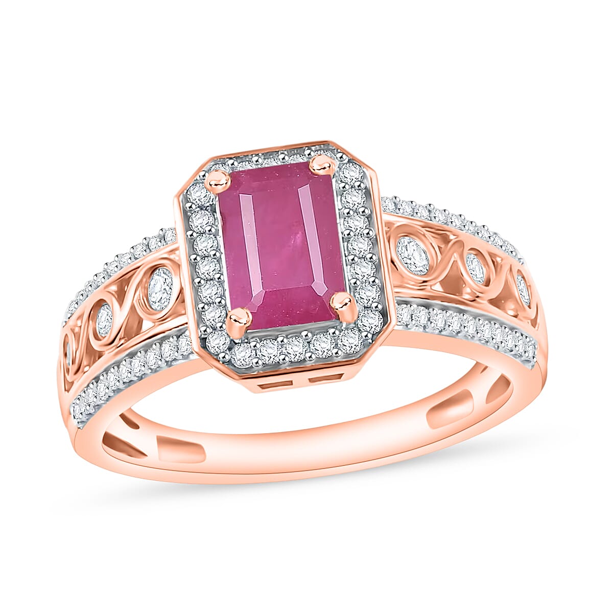 Royal Ruby and White Zircon 2.54 ctw Ring in 18K Vermeil Rose Gold Over Sterling Silver (Size 10.0) image number 0