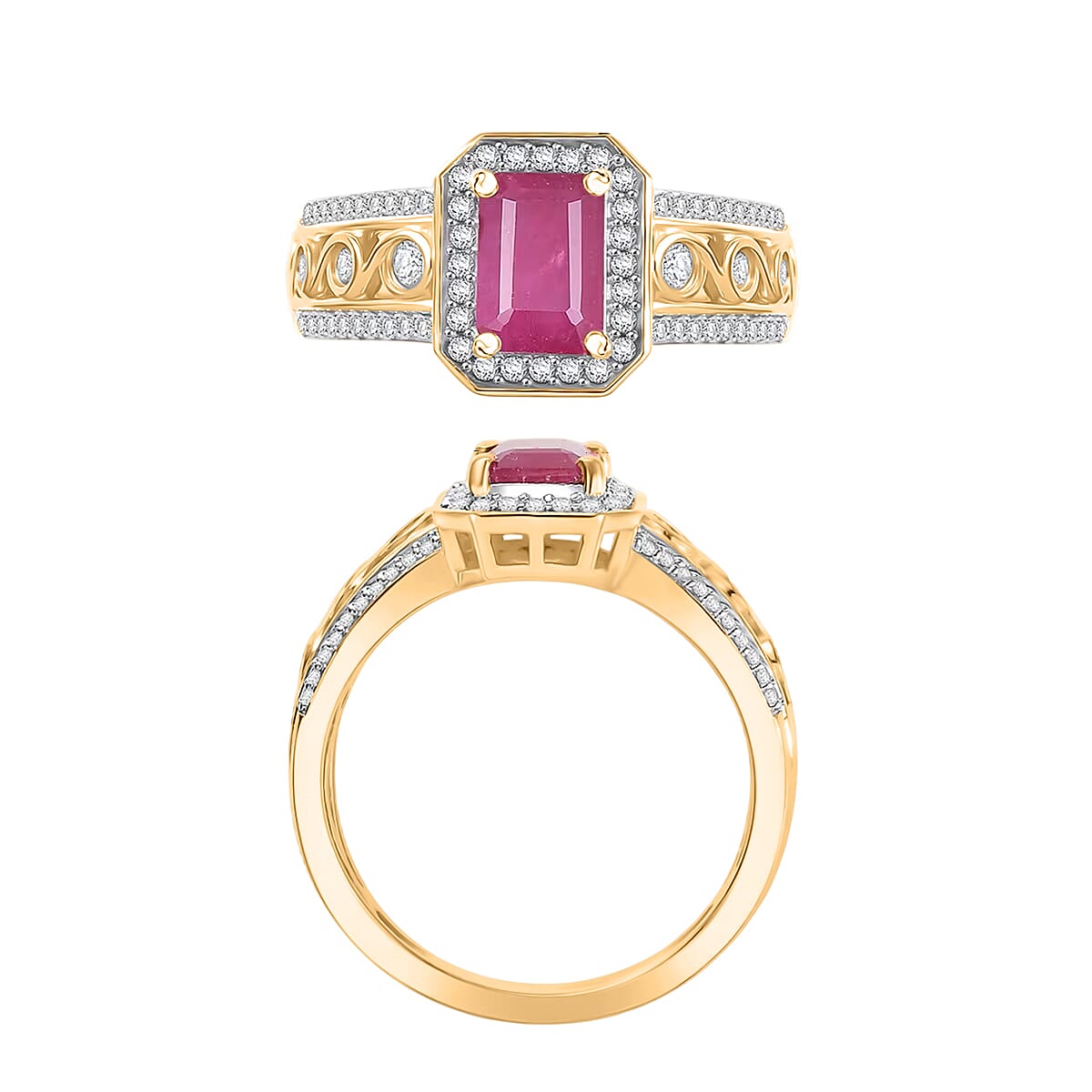 Royal Ruby and White Zircon 2.54 ctw Ring in 18K Vermeil Yellow Gold Over Sterling Silver (Size 9.5) (Del. in 10-12 Days) image number 3