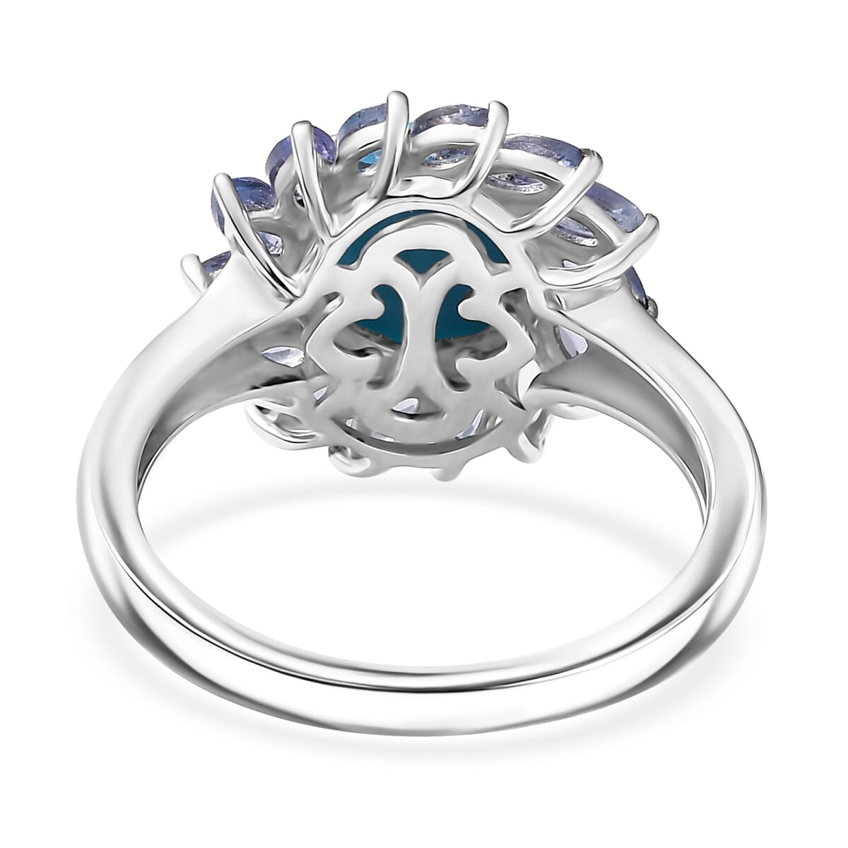 D'Joy Premium Sleeping Beauty Turquoise and Tanzanite 3.10 ctw Floral Ring in Rhodium Over Sterling Silver (Size 10.0) image number 4
