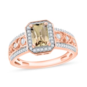 Turkizite and White Zircon 2.19 ctw Ring in 18K Vermeil Rose Gold Over Sterling Silver (Size 10.0)