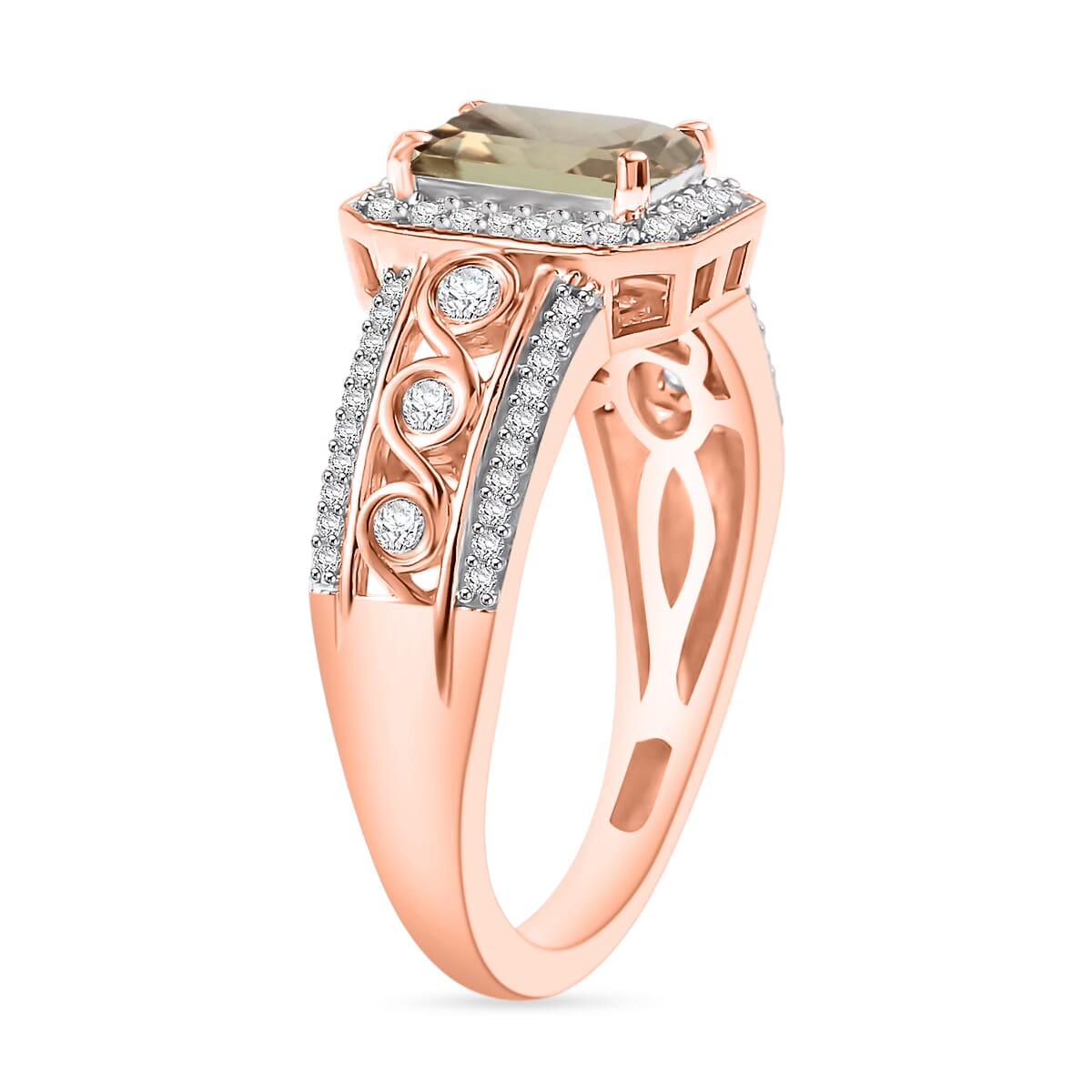 Turkizite and White Zircon 2.19 ctw Ring in 18K Vermeil Rose Gold Over Sterling Silver (Size 10.0) image number 2