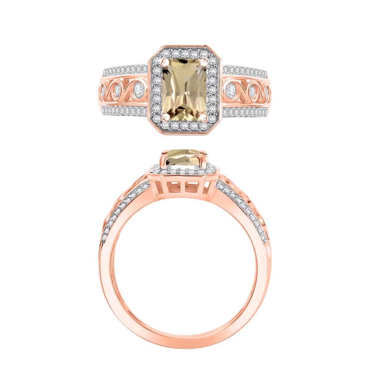 Turkizite and White Zircon 2.19 ctw Ring in 18K Vermeil Rose Gold Over Sterling Silver (Size 10.0) image number 3