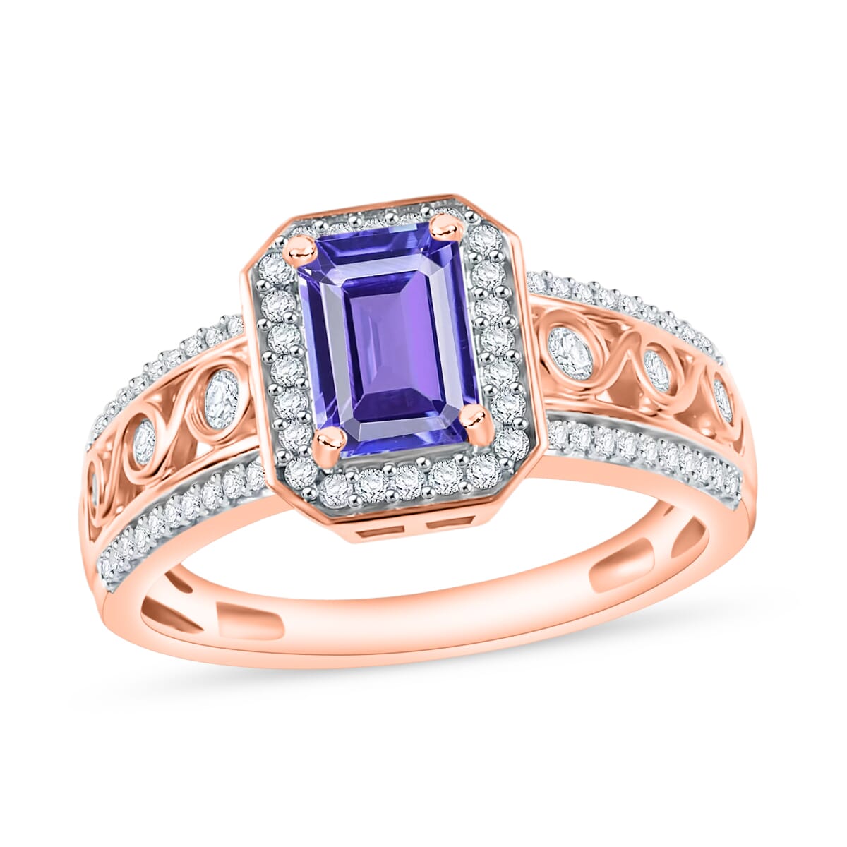 Tanzanite and White Zircon 2.19 ctw Ring in 18K Vermeil Rose Gold Over Sterling Silver (Size 10.0) image number 0