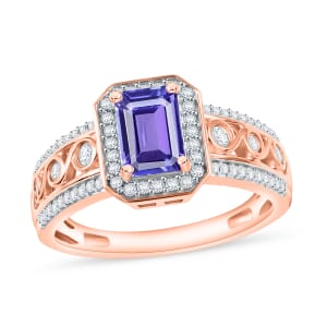 Tanzanite and White Zircon 2.19 ctw Ring in 18K Vermeil Rose Gold Over Sterling Silver (Size 10.0)