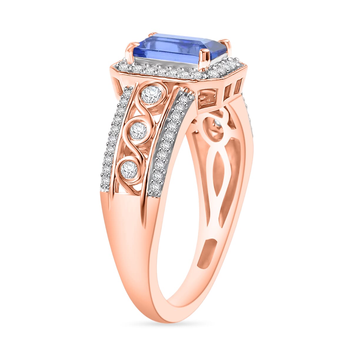 Tanzanite and White Zircon 2.19 ctw Ring in 18K Vermeil Rose Gold Over Sterling Silver (Size 10.0) image number 2