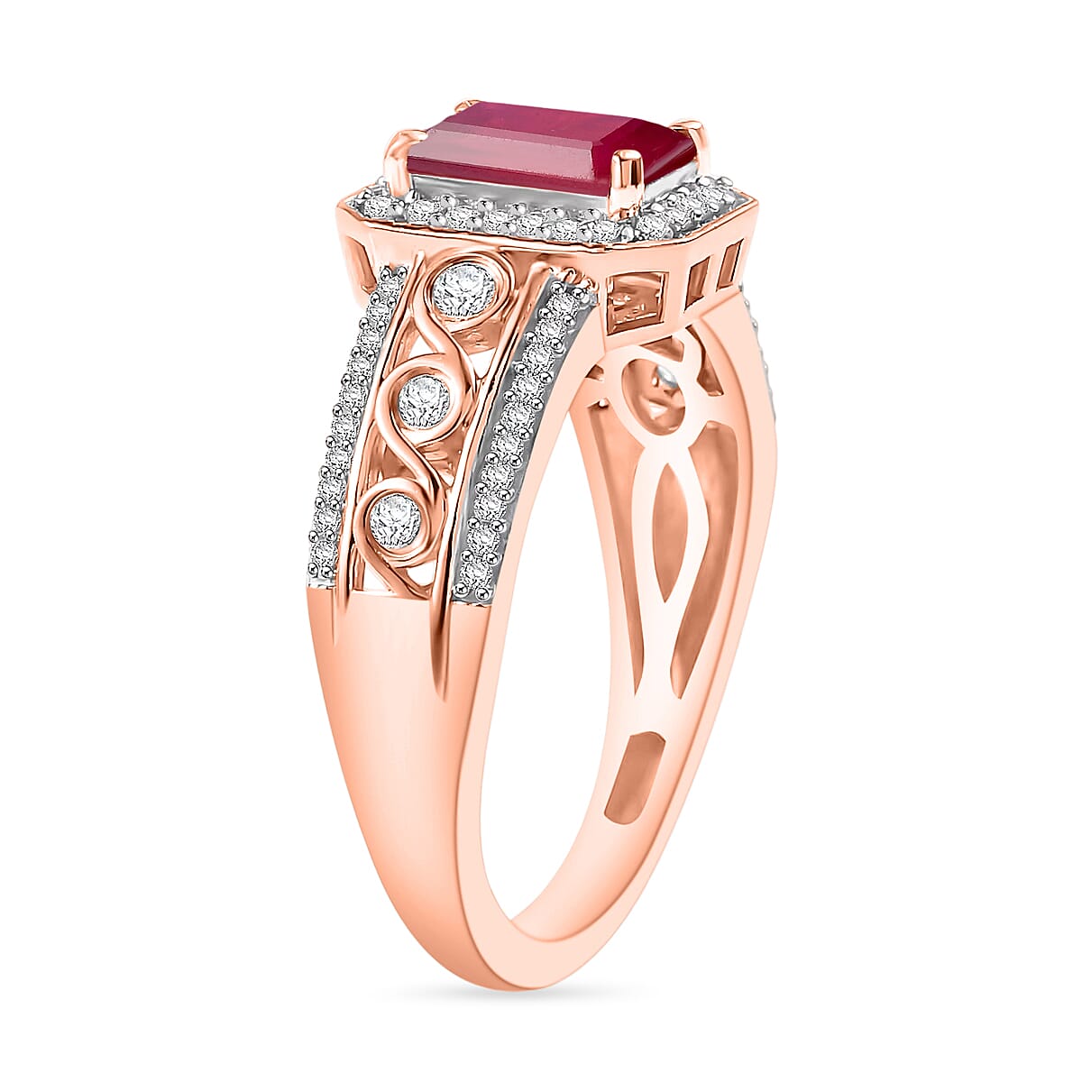 Premium Ouro Fino Rubellite and White Zircon 2.34 ctw Ring in 18K Vermeil Rose Gold Over Sterling Silver (Size 10.0) image number 2