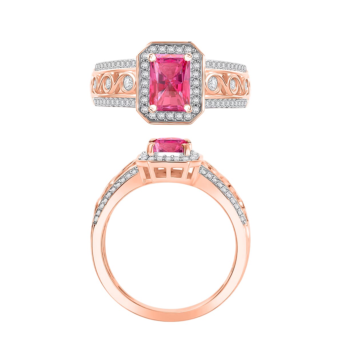 Premium Ouro Fino Rubellite and White Zircon 2.34 ctw Ring in 18K Vermeil Rose Gold Over Sterling Silver (Size 10.0) image number 3