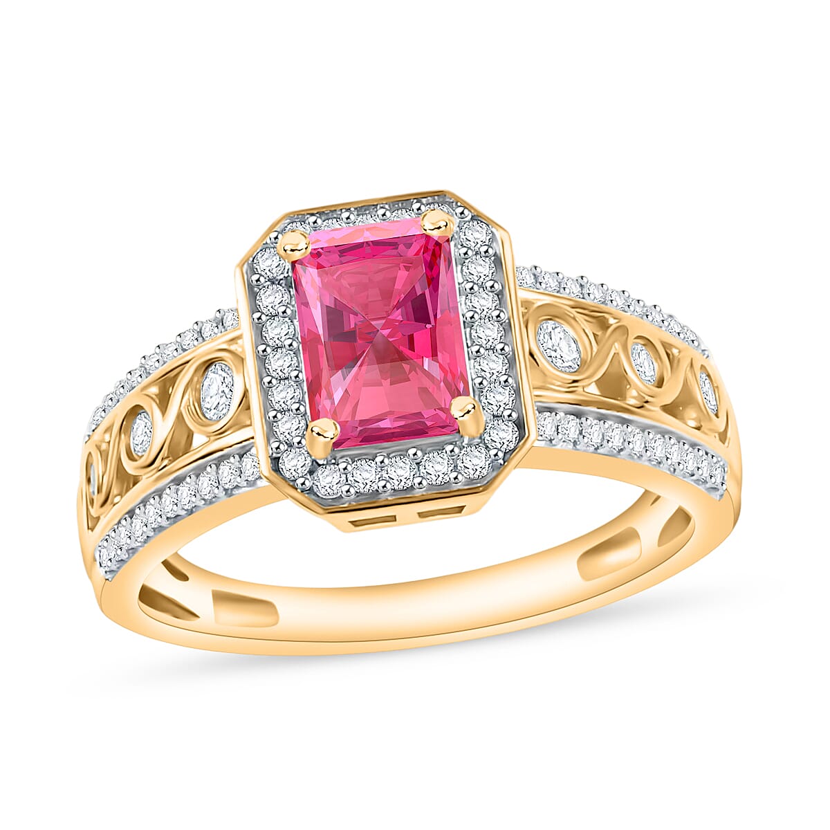 Premium Ouro Fino Rubellite and White Zircon 2.34 ctw Ring in 18K Vermeil Yellow Gold Over Sterling Silver (Size 11) 2