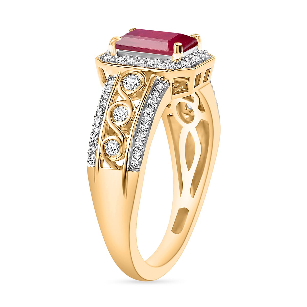 Premium Ouro Fino Rubellite and White Zircon 2.34 ctw Ring in 18K Vermeil Yellow Gold Over Sterling Silver (Size 11) 2