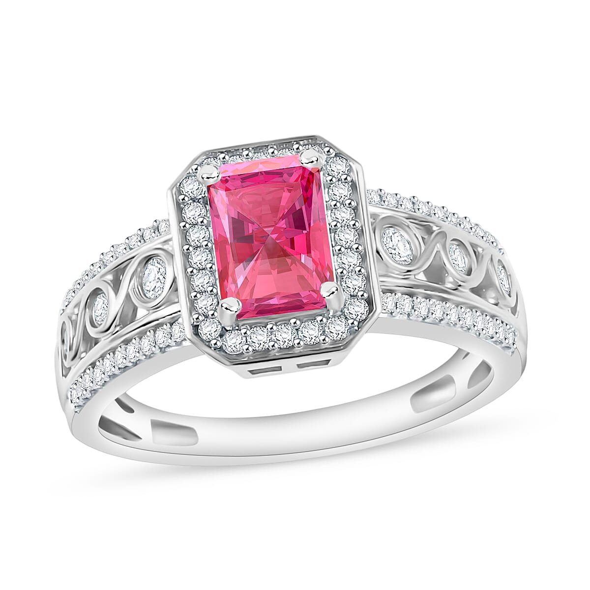 D'Joy Premium Ouro Fino Rubellite and White Zircon 2.34 ctw Ring in Rhodium Over Sterling Silver (Size 6.0)