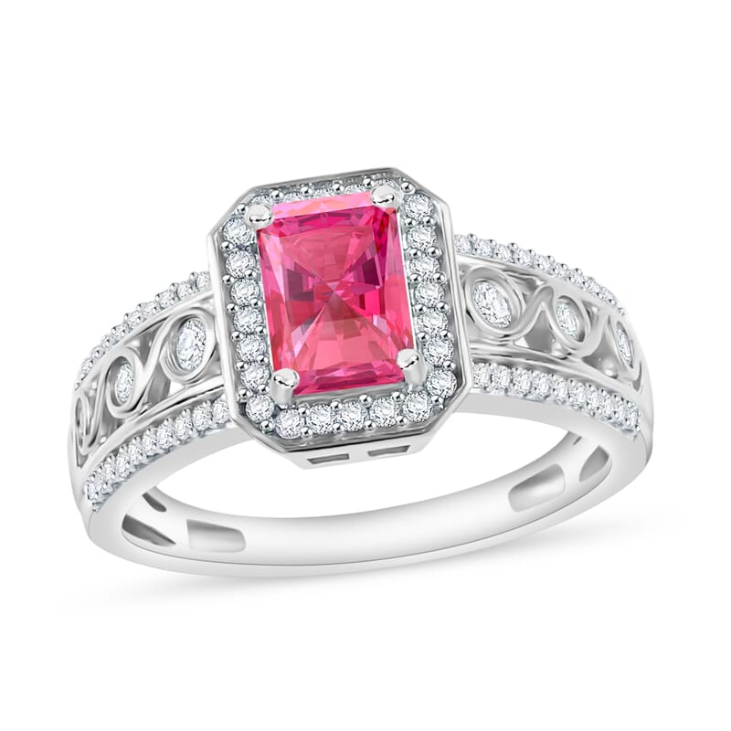 D'Joy Premium Ouro Fino Rubellite and White Zircon 2.34 ctw Ring in Rhodium Over Sterling Silver (Size 6.0)