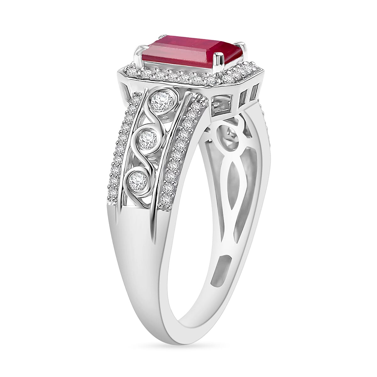 D'Joy Premium Ouro Fino Rubellite and White Zircon 2.34 ctw Ring in Rhodium Over Sterling Silver (Size 6.0)