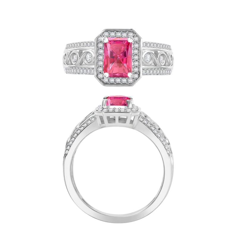 D'Joy Premium Ouro Fino Rubellite and White Zircon 2.34 ctw Ring in Rhodium Over Sterling Silver (Size 6.0)