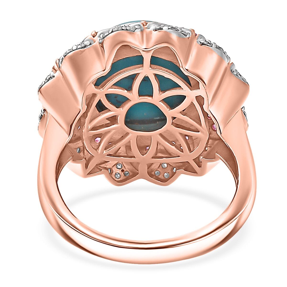 D'Joy Premium Sleeping Beauty Turquoise and Multi Gemstone 6.60 ctw Floral Ring in 18K Vermeil Rose Gold Over Sterling Silver (Size 6.0)  image number 4