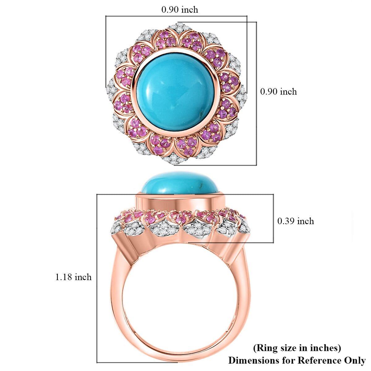 D'Joy Premium Sleeping Beauty Turquoise and Multi Gemstone 6.60 ctw Floral Ring in 18K Vermeil Rose Gold Over Sterling Silver (Size 6.0)  image number 5