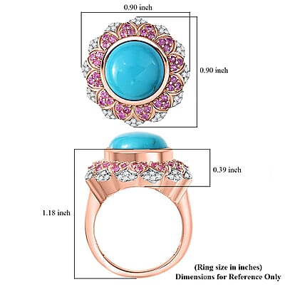D'Joy Premium Sleeping Beauty Turquoise and Multi Gemstone 6.60 ctw Floral Ring in 18K Vermeil Rose Gold Over Sterling Silver (Size 6.0)
