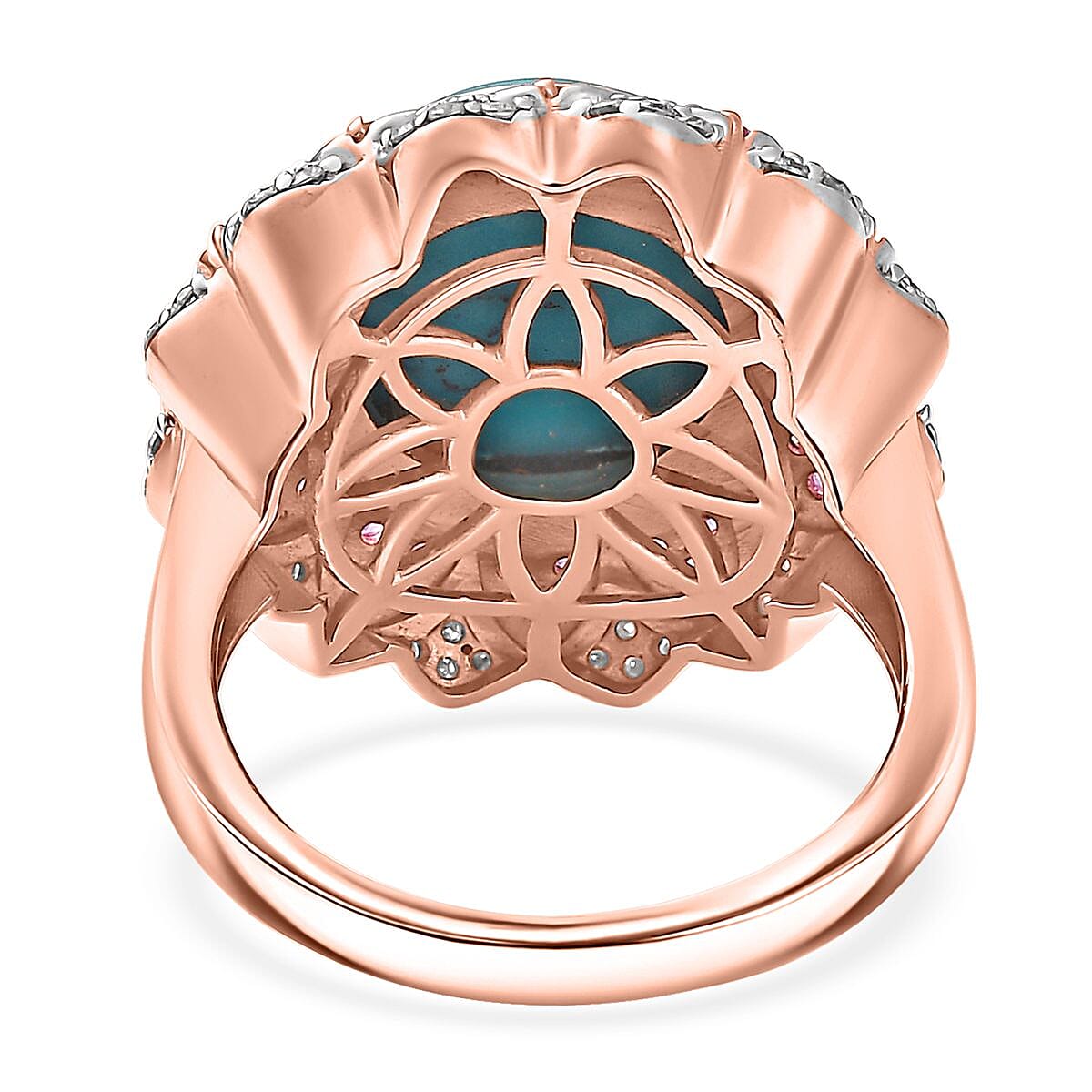 D'Joy Premium Sleeping Beauty Turquoise and Multi Gemstone 6.60 ctw Floral Ring in 18K Vermeil Rose Gold Over Sterling Silver (Size 7.0)