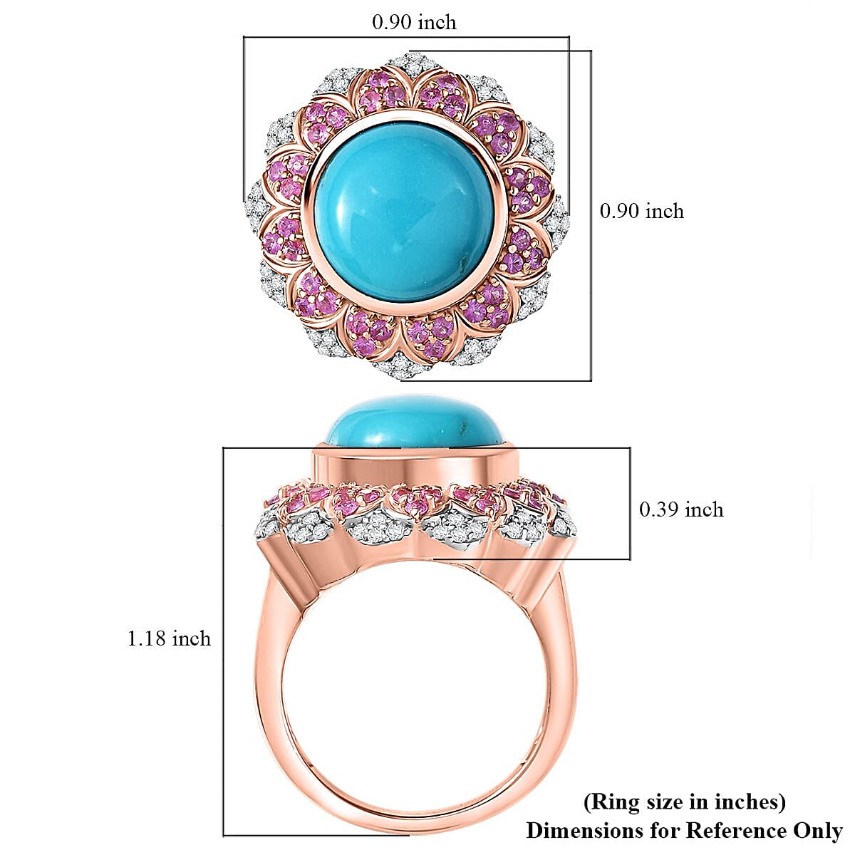 D'Joy Premium Sleeping Beauty Turquoise and Multi Gemstone 6.60 ctw Floral Ring in 18K Vermeil Rose Gold Over Sterling Silver (Size 7.0)