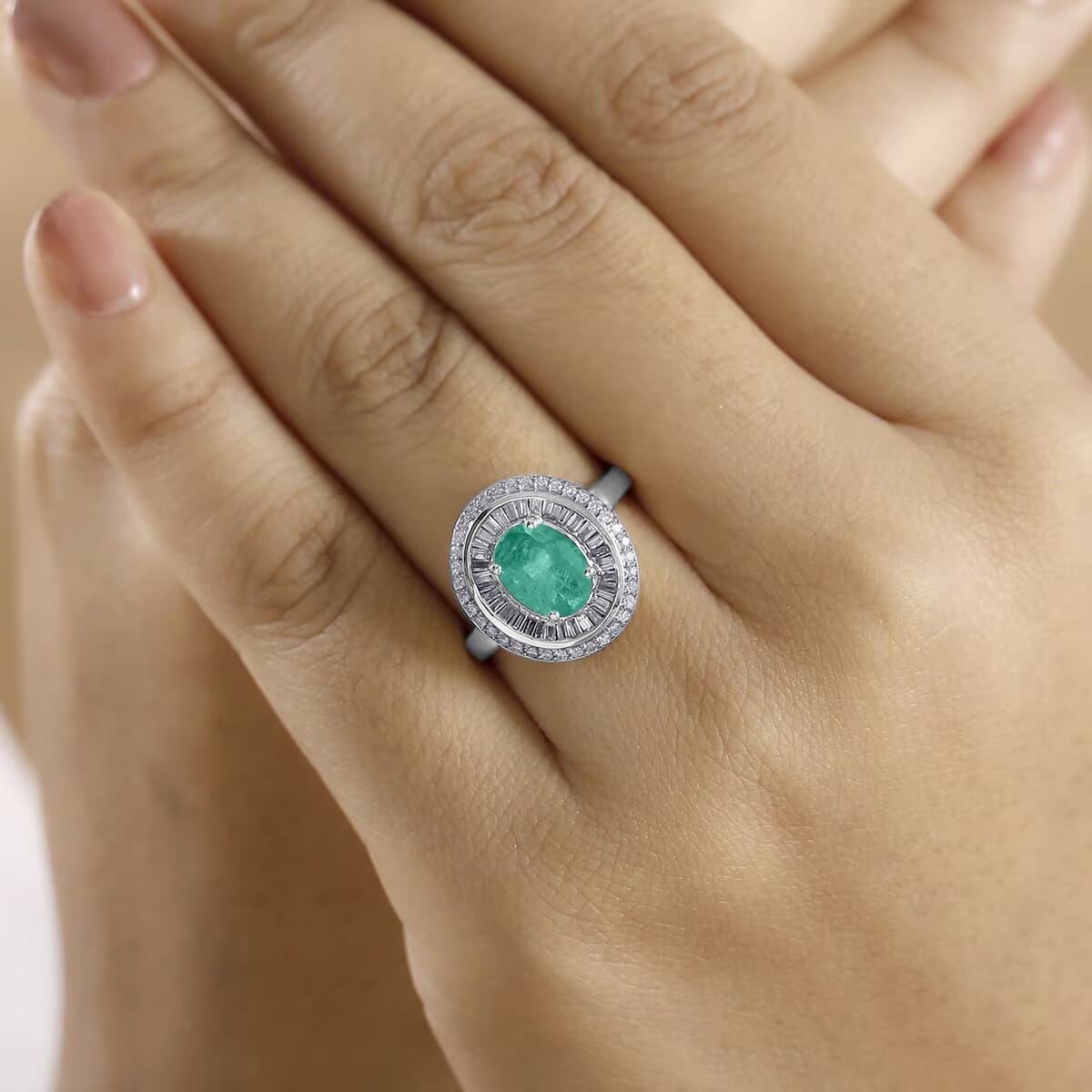 Luxoro Premium Kagem Zambian Emerald and G-H I2 Diamond 2.25 ctw Ring in 10K White Gold (Size 10.0) image number 1