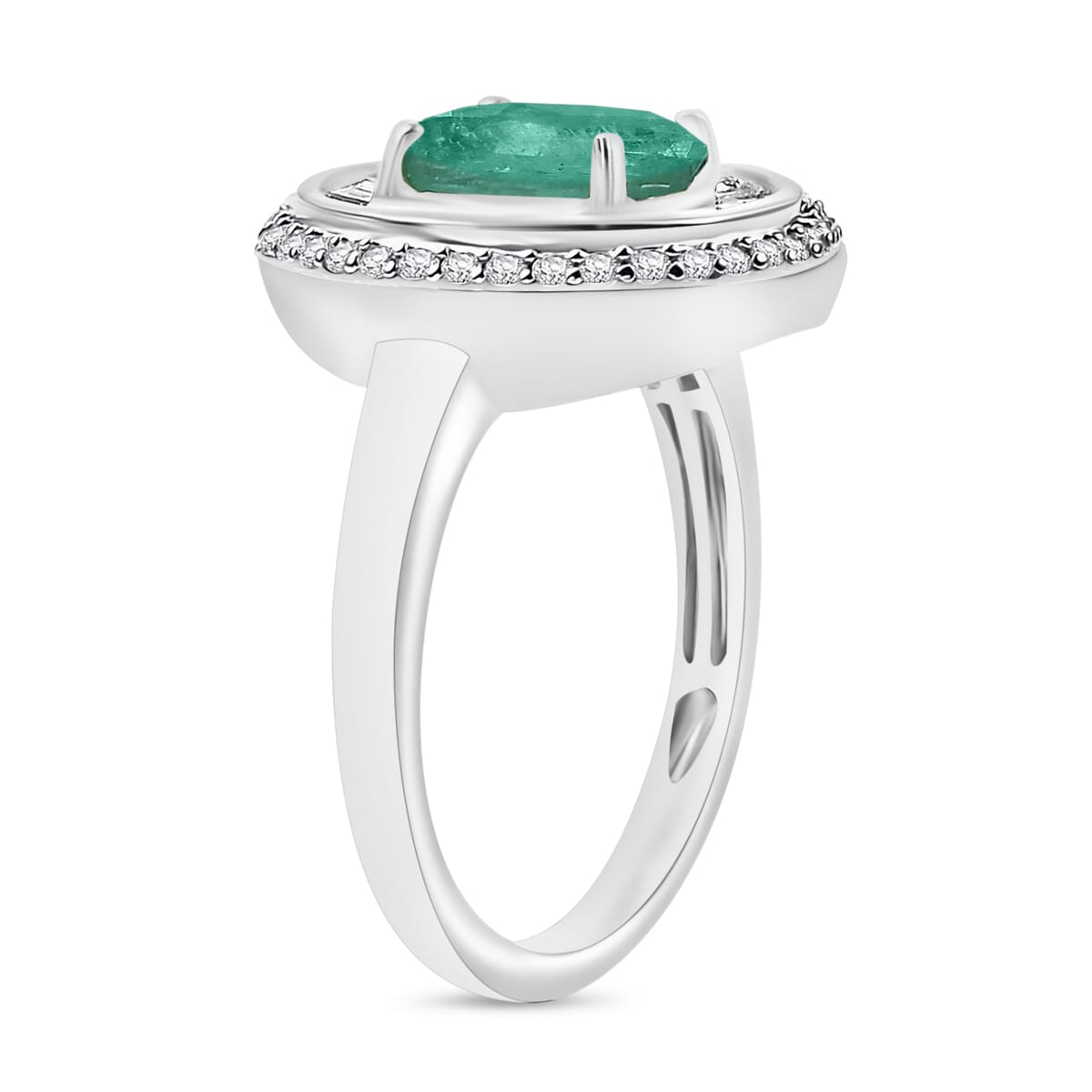 Luxoro Premium Kagem Zambian Emerald and G-H I2 Diamond 2.25 ctw Ring in 10K White Gold (Size 10.0) image number 2